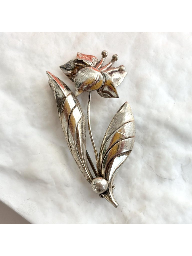 Lang Sterling Art Nouveau Floral 925 Sterling Silver Vintage Brooch | Pin